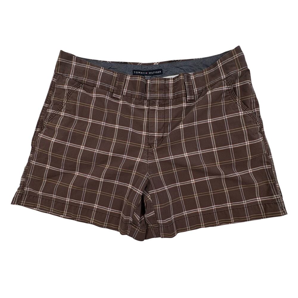 Tommy Hilfiger Plaid Chino Shorts Women's 10 Brown Retro Preppy Classic